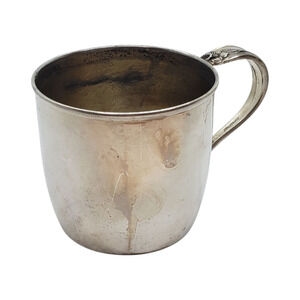 Vintage 1847 Rogers Bros Daffodil Silverplate Baby Cup Floral Handle USA 3" Tall